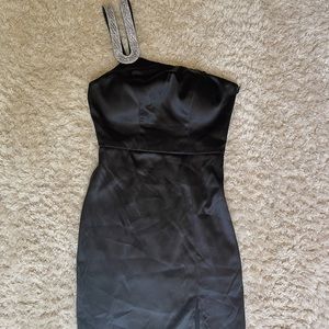 Sequin Hearts, Black One shoulder Mini dress, size 0